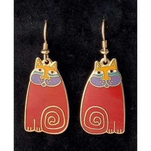 Earrings Laurel Burch Olivia Red Enamel Cat